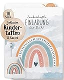 EINZIGARTIGE GEBURTSTAGSEINLADUNGEN // 10 liebevoll gestaltete Karten im DIN A6 Postkarten Format mit passendem Kuvert. Auf jeder Einladungskarte ist ein Kindertattoo aufgebracht.