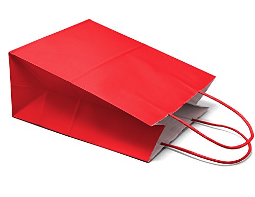 Dsquare 24Ct Food Safe Premium Paper & Ink Color Kraft Bag With Handle 10 X 8 In - Party Favor Gift Bags With Handle, Color Goody Bag, Paper Diy Bag, Environmentally Safe (Medium, Red) #TOP2