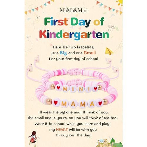 Image of Poxtex First Day of School /Kindergarten /1st Grade /Pre-K Gift, Back to School Bracelet Mommy and Me Jewelry with Gift Box Wish Card