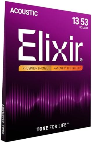 Elixir Strings 16182 Acoustic Phosphor Bronze Guitar Strings with NANOWEB Coating, HD Light Gauge