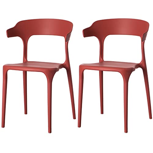 Fabulaxe Modern Plastic Outdoor Dining Chair With Open U Shaped Back, Red Set Of 2 #TOP6