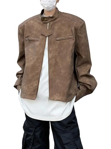 Leder Fashions Men's Snap Tab Collar Classic Brown Suede Leather