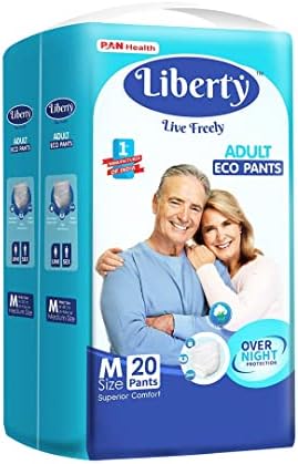 Liberty Eco Adult Diaper Pants, Medium (M) Size, 20 Count, Waist Size (61-115cm | 24-45 inches), Unisex, High Absorbency, Leak Proof, Overnight Protection, Pack of 1