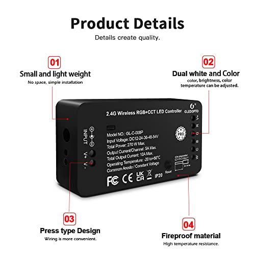 Image of GLEDOPTO Zigbee Pro RGBCCT LED Strip Controller RGB CCT RGBW RGBWW 5 in 1 Compatible with SmartThings Amazon Echo Plus App /Voice Control (Zigbee Pro RGBCCT Controller with Reset Key)