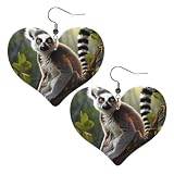 Ring-Tailed Lemur Heart Faux Leather Earrings