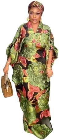 HD African Stylish Bubu Dress for Woman Floral Pattern Caftan Gow...