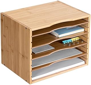 Navaris Bamboo Desk Organiser - Desktop File Tray Office Tidy Documents Holder - Filing Rack Storage for Papers Stationery Magazines Folders Letters