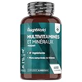 Multivitamines et Minéraux, 400 Micro-Comprimés Vegan (+ 1 An), 27 Nutriments Essentiels - Vitamines A B C D E K,Calcium, Magnesium, Zinc, Fer, Iode, Potassium, Vitamines, Minéraux et Compléments