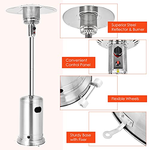 Giantex Patio Heaters For Outdoor Use, 48000 Btu Propane Outdoor Heaters With Wheels, Stainless Steel Outdoor Heat Lamp With Trip-Over Protection & Csa Certified For Commercial And Household (Silver) #TOP2
