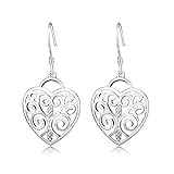 I Love You To The Moon and Back Sterling Silver Heart Dangle&Drop Earrings for Women Girls (2)