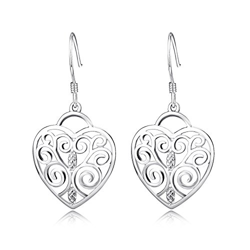 I Love You To The Moon and Back Sterling Silver Heart Dangle&Drop Earrings for Women Girls (2)