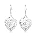 Filigree Earrings s925 Sterling Silver Hollow Love Heart Dangle Drop Earrings Jewelry (Heart)