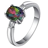 Hoisy Anillo de boda vintage, anillos de boda para novia, ovalados, multicolor, circonita cúbica, plata, multicolor, ovalado, Zirconia cúbica