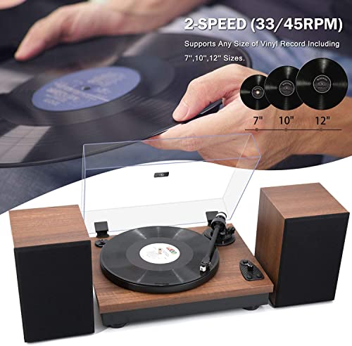 Lp&No.1 Vinyl Record Player, Bluetooth Hi-Fi System Turntable With Dual Stereo Bookshelf Speakers, Auto-Stop Belt-Drive Lp Player With At-3600L Magnet Cartridge, Adjustable Counterweight, Walnut Wood #TOP1