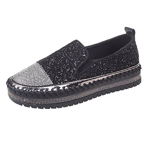 Women's Fashion Rhinestone Slip On Sneakers Casual Comfort Platform Walking Shoes Cute Bowknot Glitter Bling Loafers
