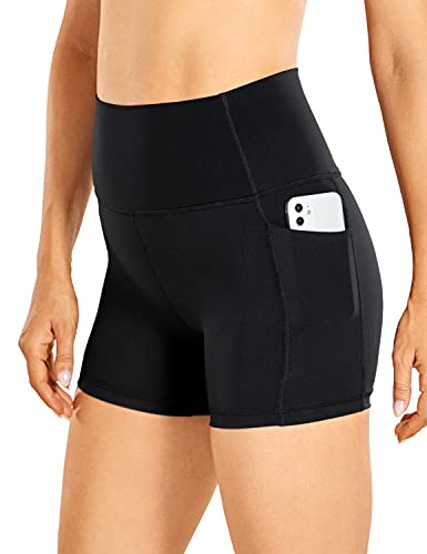 CRZ YOGA Women's Naked Feeling Biker Shorts - 4 Inches High Waisted Athletic Shorts Yoga Shorts with Pockets Black XX-Small