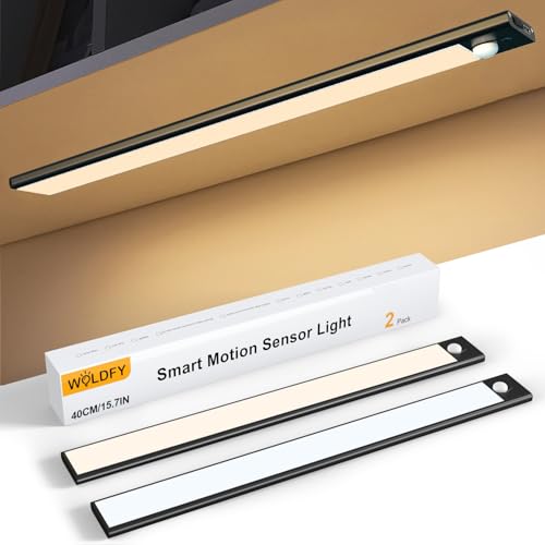 Image of 3 Color Tempers Dimmable Under Cabinet Lights Wireless[2 Pack], Rechargeable LED Motion Sensor Lighting Indoor, Magnetic Closet Lights (Black-2 Pack-2500mAh)