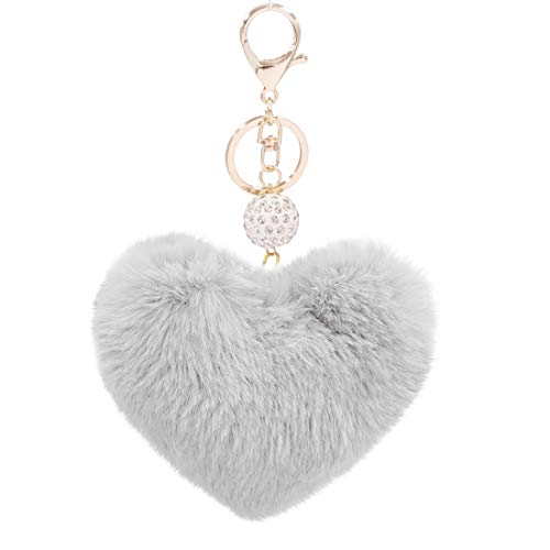 Image of Women's Heart Faux Fur Pom Pom Key Chains Bag Accessory Puffball Keyring Backpack Charms for Girls