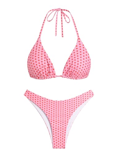 Image of ZAFUL Womens Halter Bikini Sets Triangle Bikinis High Cut Swimsuits 2 Piece Bathing Suits Sexy Swimwear