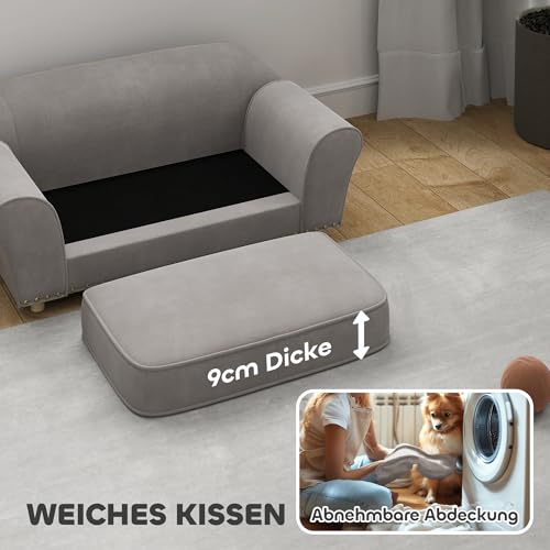 PawHut Hundesofa für kleine Hunde, Hundebett mit abnehmbarem und waschbarem Kissen, Haustiersofa mit Nietendekoration, 10 kg, Grau