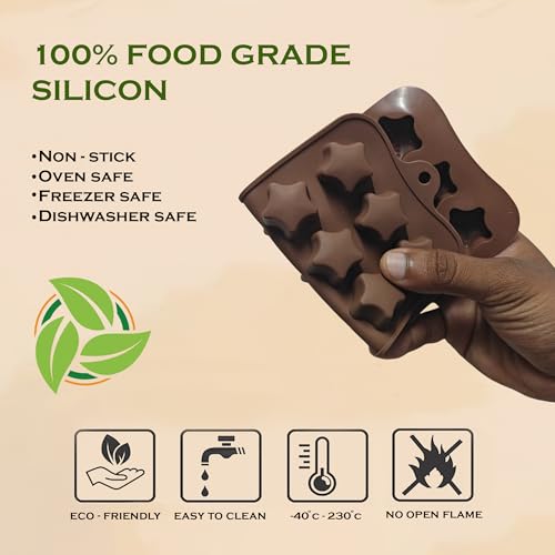 Image of HS Star Silicone Mould, Non-Stick Food Grade Silicone Mould for Chocolate, Candy, Jelly & Ice Cube (Brown)