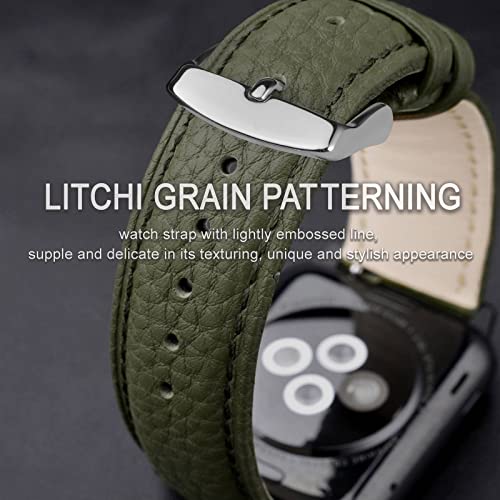 Image of ANNEFIT Watch Band 16mm, Quick Release Textured Padded Leather Straps with Silver Buckle for Men and Women (Army Green)