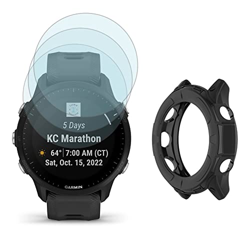 SHUAXI Watch Screen Protector (3+1Pack) Compatible with Garmin Forerunner 955/955 Solar, Tempered Glass Film Anti-Scratch High Definition Full Coverage and Soft TPU Protective Case