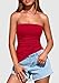 PRETTYGARDEN Tube Tops for Women Trendy Summer 2026 Asymmetrical Ruched Strapless Shirts Spring Fashion Going Out Y2K Clothes (Red,Medium)