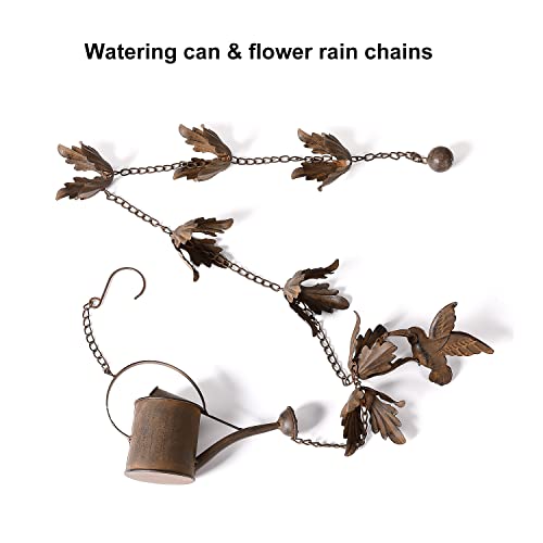 5.5 Ft Watering Can with Flowers Rain Chain, Rain Chains for Gutters Downspout Outside, Brown Finish…… - Image 3