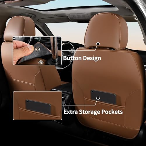 Image of FLORICH Car Seat Covers Front Seats Only, Luxury Leather Seat Covers Universal Anti-Slip Driver Seat Cover, Automotive Vehicle Seat Covers fit for Trucks Vans SUVs Sedans (2 Packs, Light Coffee)