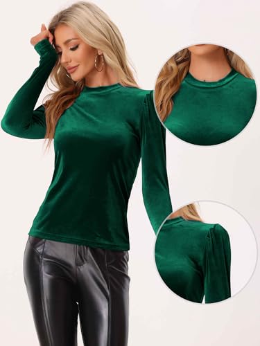 Allegra K Velvet Tops for Women's Puff Long Sleeve Mock Neck Vintage Christmas Shiny Metallic Blouse2