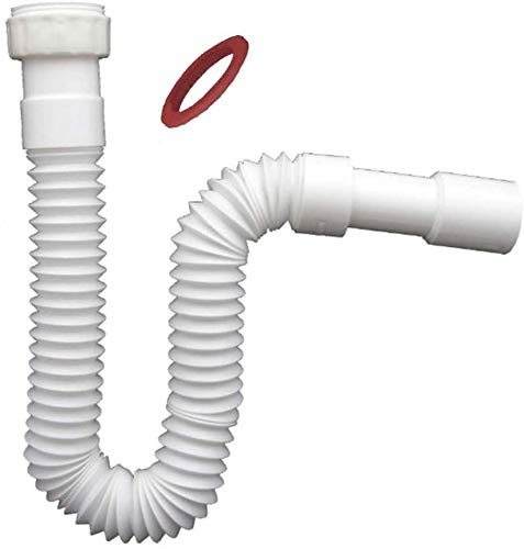 Preisvergleich Produktbild Siphonly® Flexibler Universal Ablaufschlauch / Siphon für Waschbecken u. Küchenspülen / Röhrensiphon aus Kunststoff / Geruchsverschluss / Ablaufgarnitur für Bad und Küche / Ausziehbar von 330-690 mm
