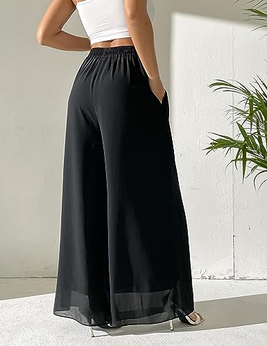 zsangbee Women's Wide Leg Palazzo Pants Chiffon Flowy Loose Party Wedding Dressy Casual Trousers3