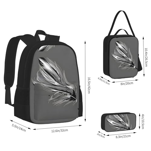 Dancing Feather 3-Piece Set Backpack, Lunch Bag, And Pencil Case, Casual Cute Sets For Travel And College4
