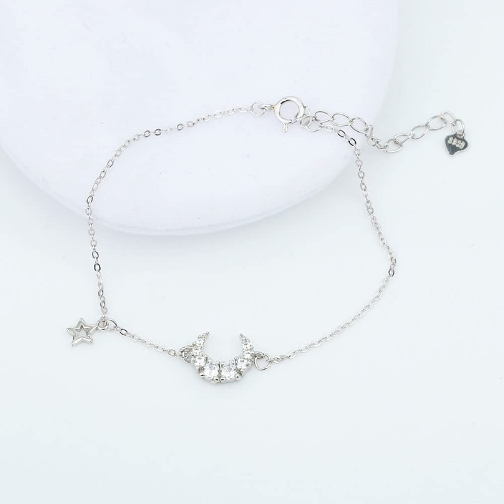 LYGXWJFC Bransoletki dla kobiet, S925 Sterling Silver Bangle Star Moon Cyrkon Charm Bransoletka Dainty Silver Bransoletki Biżuteria nieskończoności Dla kobiet Dla dziewczynek