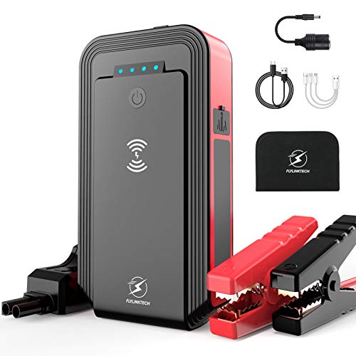 FLYLINKTECH Arrancador de Coches, 1500A Arrancador de Baterias de Coche Moto 12V Portatil (8.0L Gasoline O 6.0L Diesel) con Cargador Inalámbrico y Cargador USB, Linterna LED, Magnético Incorporado