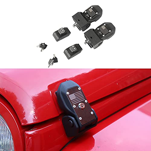 JUNLELI Front Engine Hood Latch Lock Catches with Key for Jeep Wrangler JK JKU 2007-2017 2/4-Doors ABS Iron Black Car Exterior Accessories