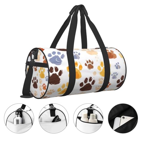 Duffel Bag for Gym Travel Storage Luggage Bag Cute Watercolor Cat Dog Paw Print Sport Duffle Bag With Zipper Weekender Bag4