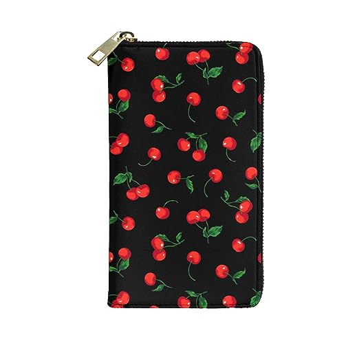 YISHOW Delicious Cherry Wallet Slim Thin Leather Purse Wallet With Zip Around Clutch Casual Handbag For Phone Key Credit Cards2