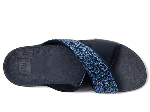 Image of FitFlop Womens Lulu Crystal-Mix Metallic Cross Slides All Black Sandal