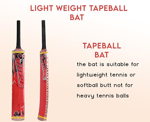 34” Lightweight Bat for Tape Ball & Soft Tennis Ball Cricket Bat for School & College Boys & Girls (Ages 12-17) Naqqash Sports (Red)