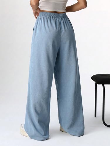 SweatyRocks Women's Wide Leg Pants Elastic High Waisted Casual Trousers with Pockets2