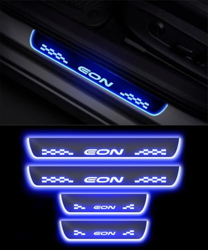Image of FABTEC Car Door Foot Step Sill Plate with Mirror Finish LED Sill Plate Compatible with Hyun dai Eon Set of 4pc, Blue (6 Month Warranty)