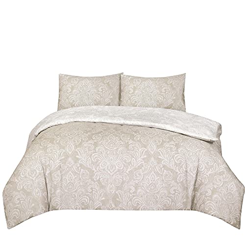 PRIME LINENS Duvet Cover Set 4 Pcs Polyester-Cotton Quilt Cover Bedding Set With Pillow Cases and Extra Fitted Sheet Included Easy Care (Beige, King 4 Piece)