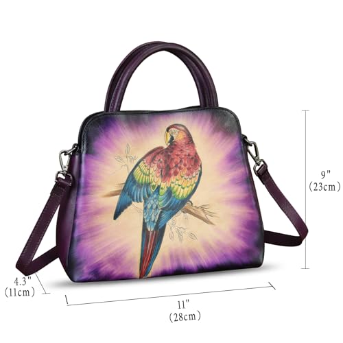 Image of Genuine Leather Handbag for Women Hand Painted Leather Top Handle Satchel Handmade Crossbody Purse