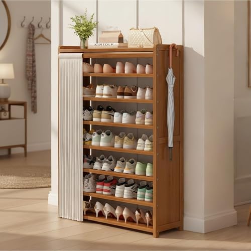 Beauenty Shoe Rack Shoe Cabinet Bamboo Shoe Cabinet Modern Narrow Organizer for Hallway Bedroom Livingroom and Entryway.Equipped with Dust Curtain|No backboard
