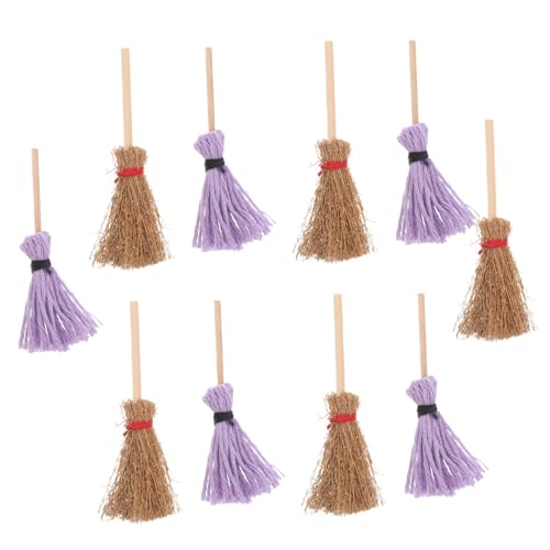 WOFASHPURET Balais Miniatures Et Serpillères en Paille pour Maison De Poupée, Ensemble De 10 Pièces, en Bois Et Laine, Décoration Micro-Paysage, Accessoires pour Loisirs Créatifs Et Entretien Ménager