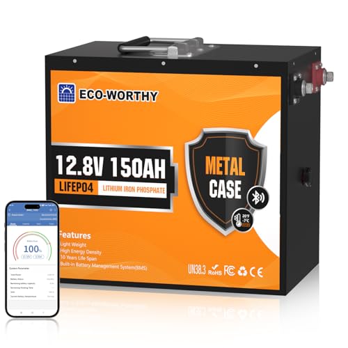 ECO-WORTHY Lifepo4 Bluetooth de 150 Ah Bateria litio 12 V con protección BMS de baja temperatura de...