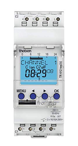 Theben TR 612 Top3 e Horloge programmable numérique à 2 canaux avec réserve de Marche 10 Ans - Version réimportée sans Support Allemand