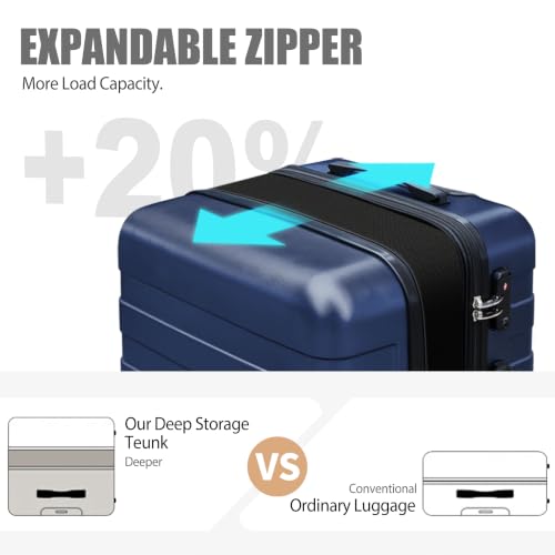 Image of KEYTANG Zebra Luggage Sets 3 Piece, 20 inch Carry On Luggage with Spinner Wheels, Hardside Business Travel Suitcase Set with TSA Lock, Lightweight Suitcase,20 /24 /28 inch,Navy Blue